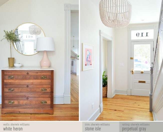 Side-By-Side Afters Of Beach House Foyer With Paint Colors | White Heron | Stone Isle | Perpetual Gray