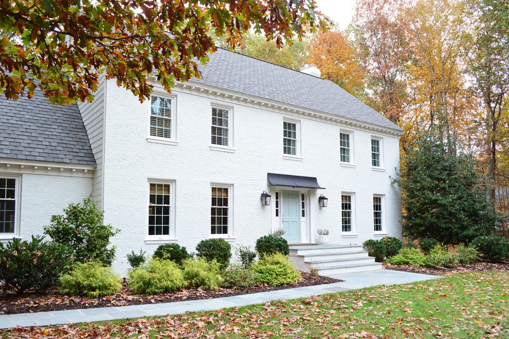 White Brick Exterior Fall Path From Left