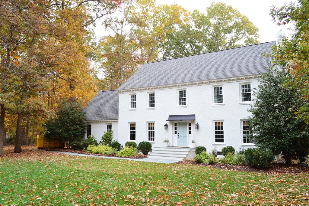 White Brick Exterior Fall Path From Right Full