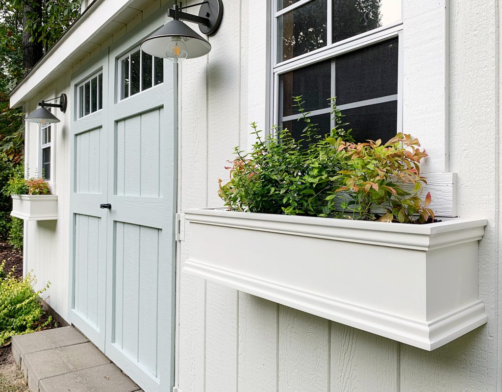 Painted White Shed Window Box Detail