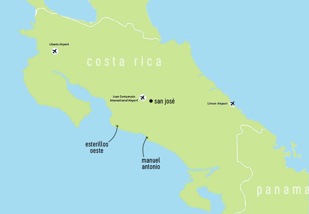 Costa Rica Vacation Map Close Up 1024x710
