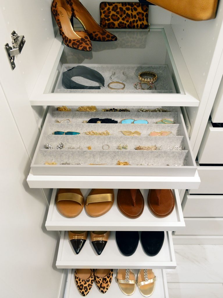 Overhead View Of Ikea Pax Jewelry Tray Organizer With Pull Out Shoe Trays
