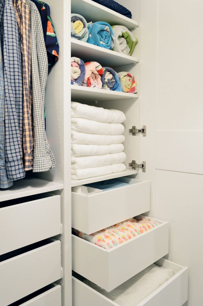 Linen Towel Storage On Shelves And Drawers In Ikea Pax Wardrobe