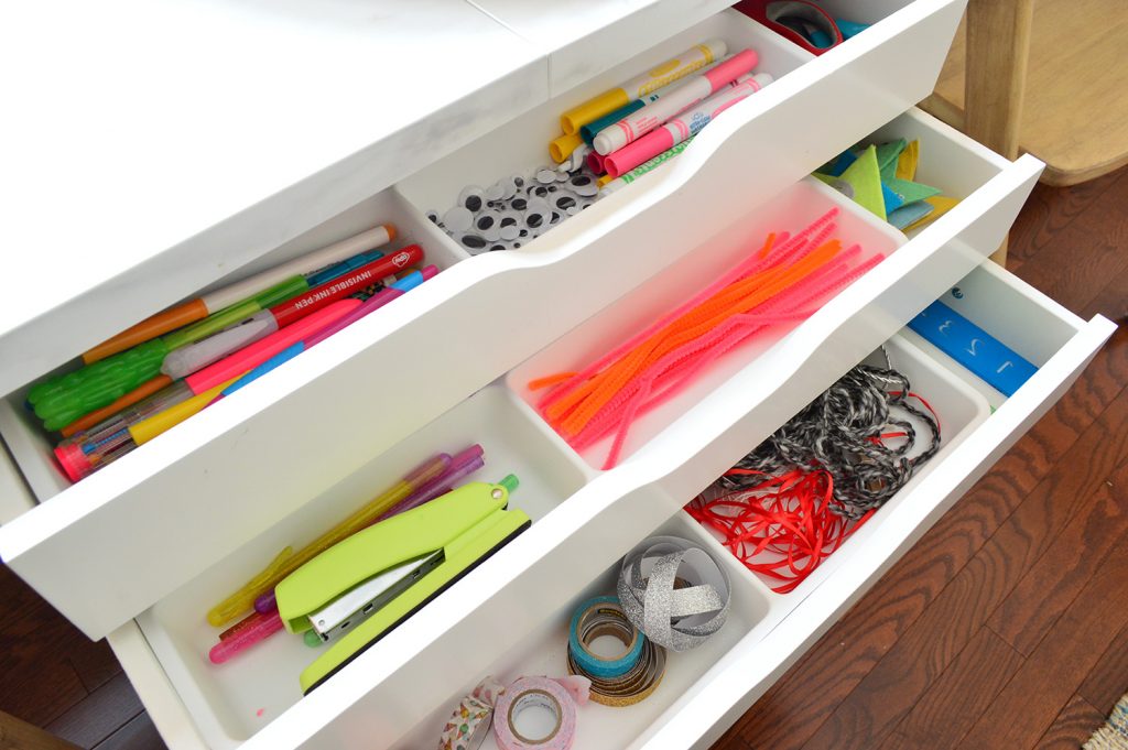 Kids Art Desk Drawers Organized In Ikea Alex Drawers With Plastic Dividers