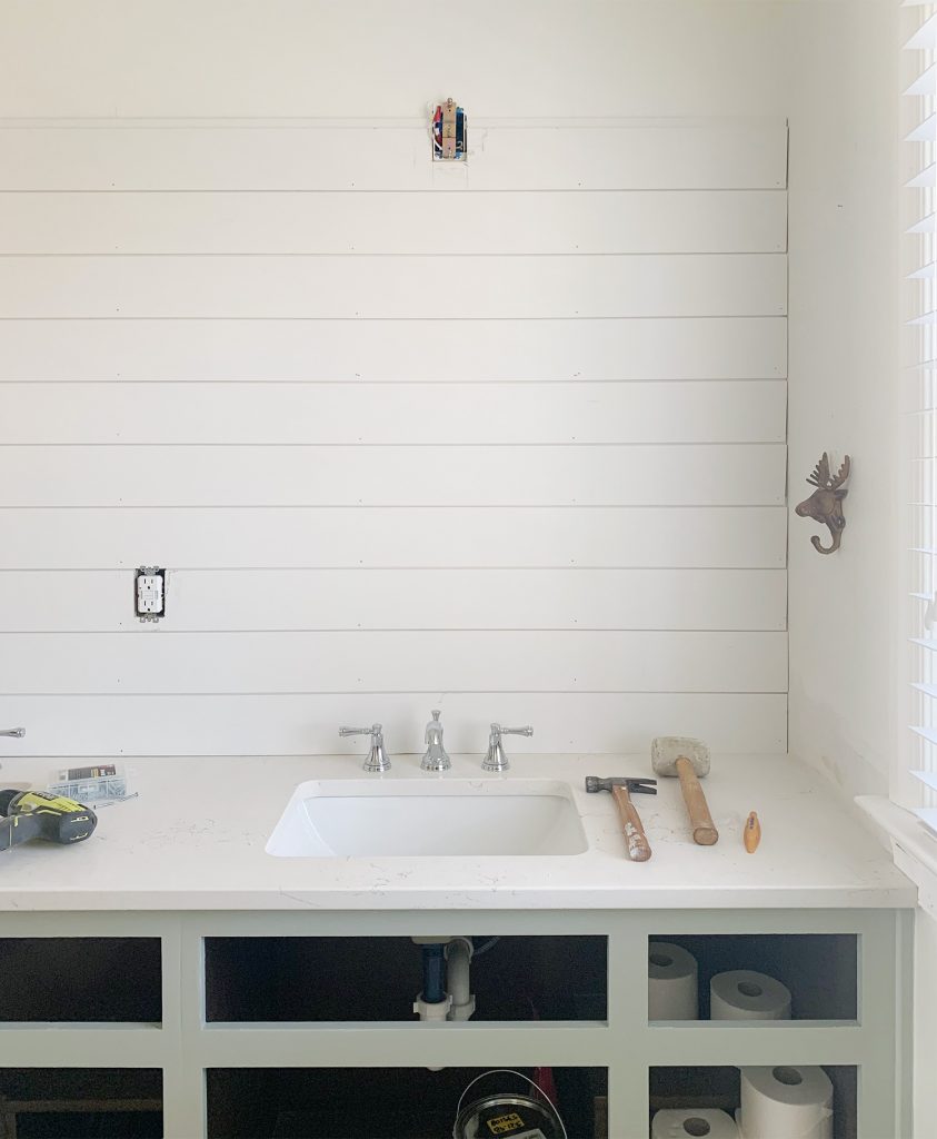 Kids Hall Bathroom Shiplap Progress