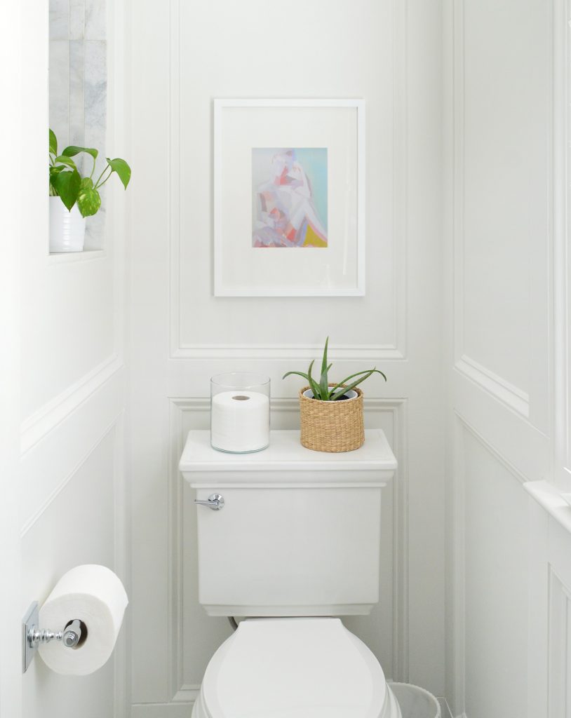 Detail of Kohler Memoirs Toilet In Bathroom With Traditional Wall Picture Frame Molding Treatment