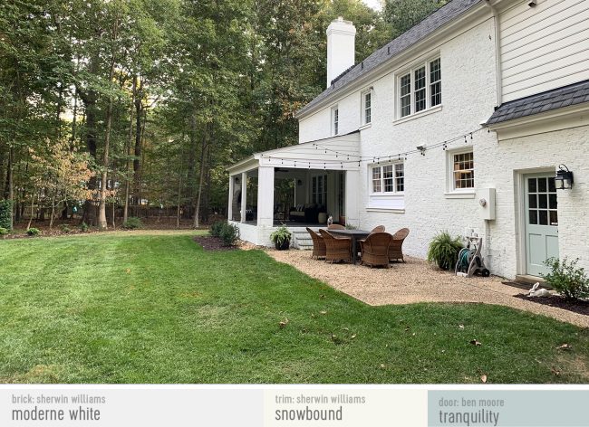 Grassy Backyard With Moderne White Painted Brick Home