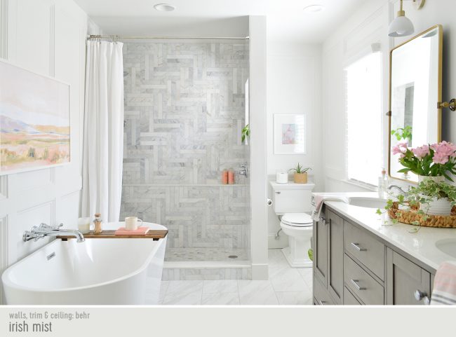 Marble Bathroom With Irish Mist Walls And Freestanding Tub