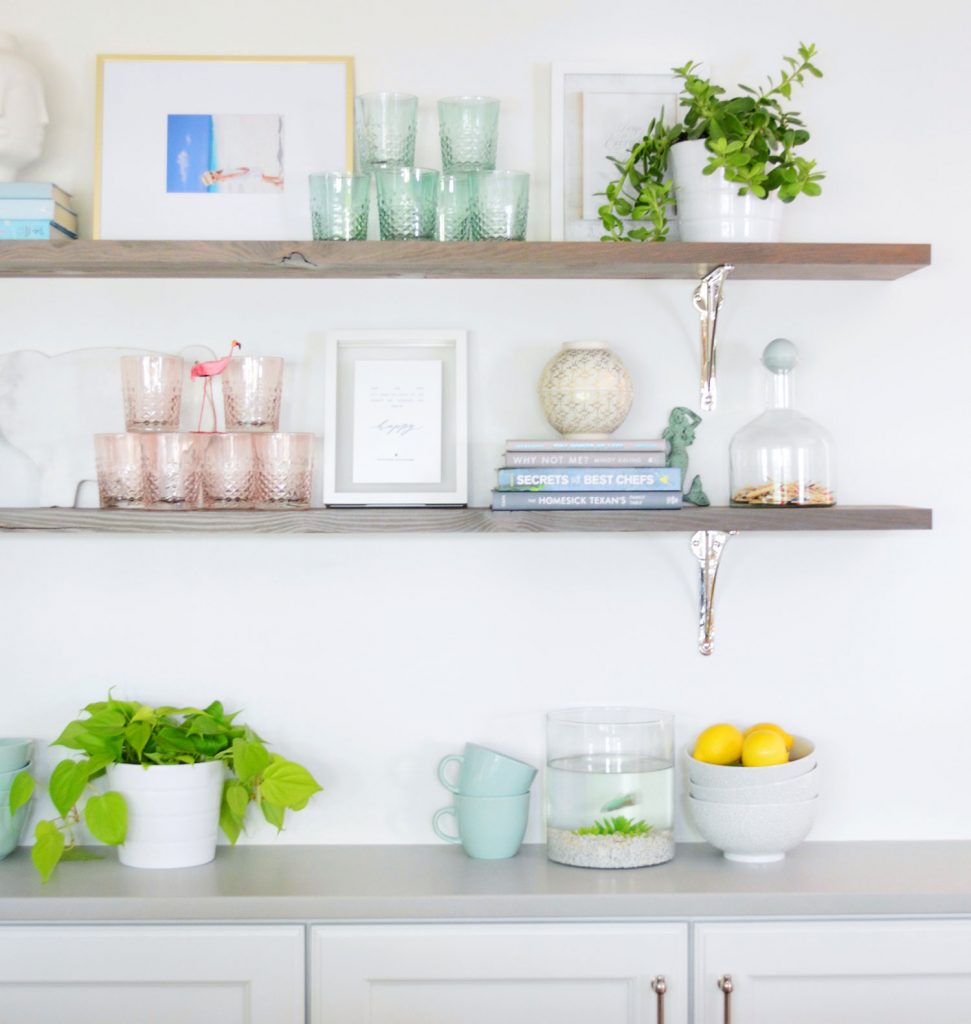 Kitchen Floating Shelves With Books Plants