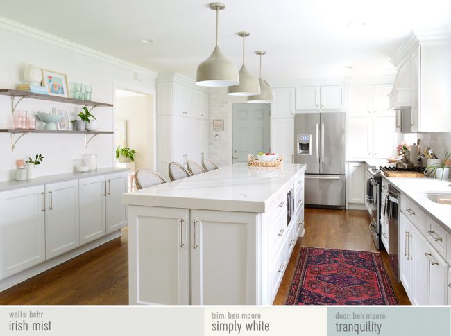 Bright White Traditional Kitchen After With Paint Colors | Irish Mist | Simply White | Tranquility