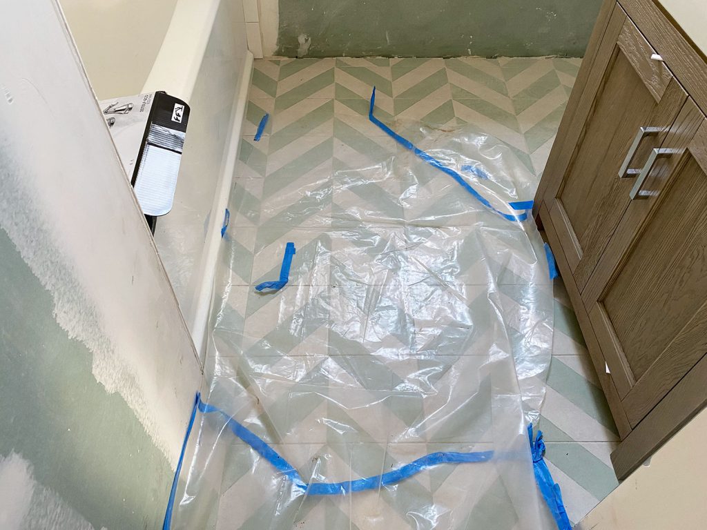 Florida Renovation Progress Bathroom Floor Tiled