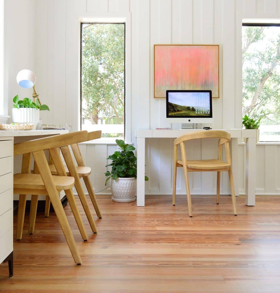 Beachy Living Room With Two Desks For Office And Art