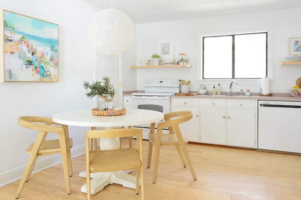 MInimal Kitchen With New Woven Globe Pendant From Pottery Barn Teen