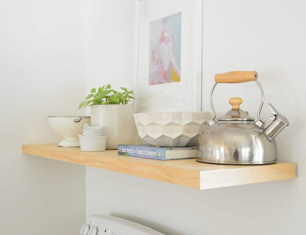Simple DIY Pine Wood Shelf Floating In Kitchen