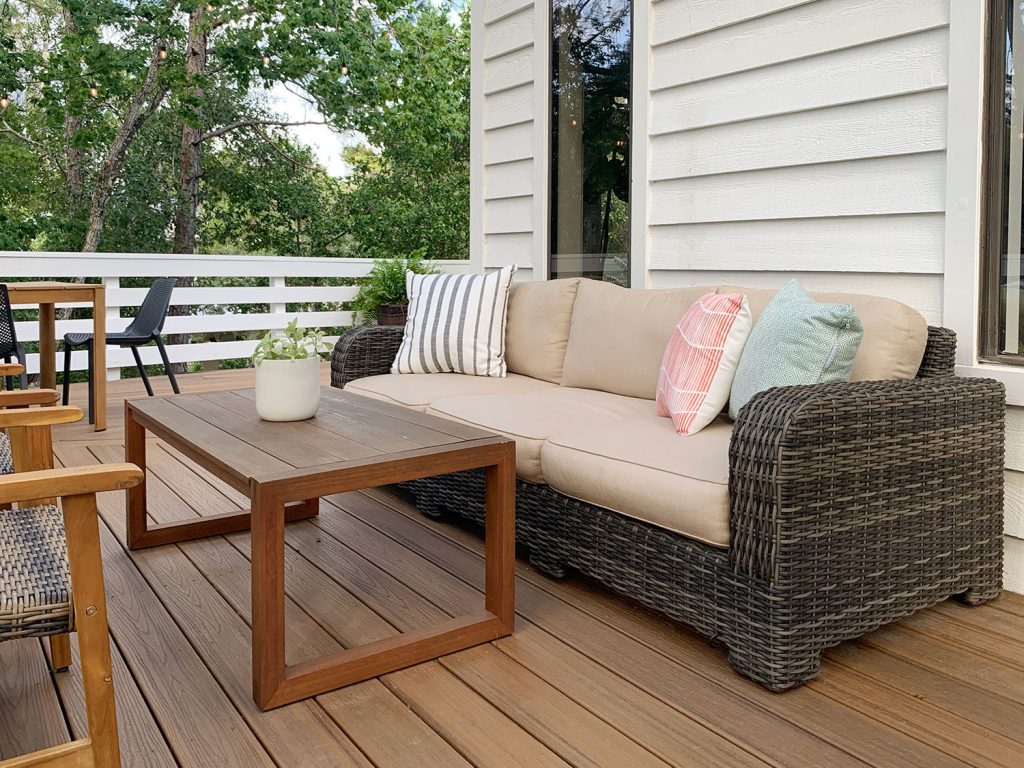 Woven Outdoor Sofa With Cushions And Outdoor Pillows
