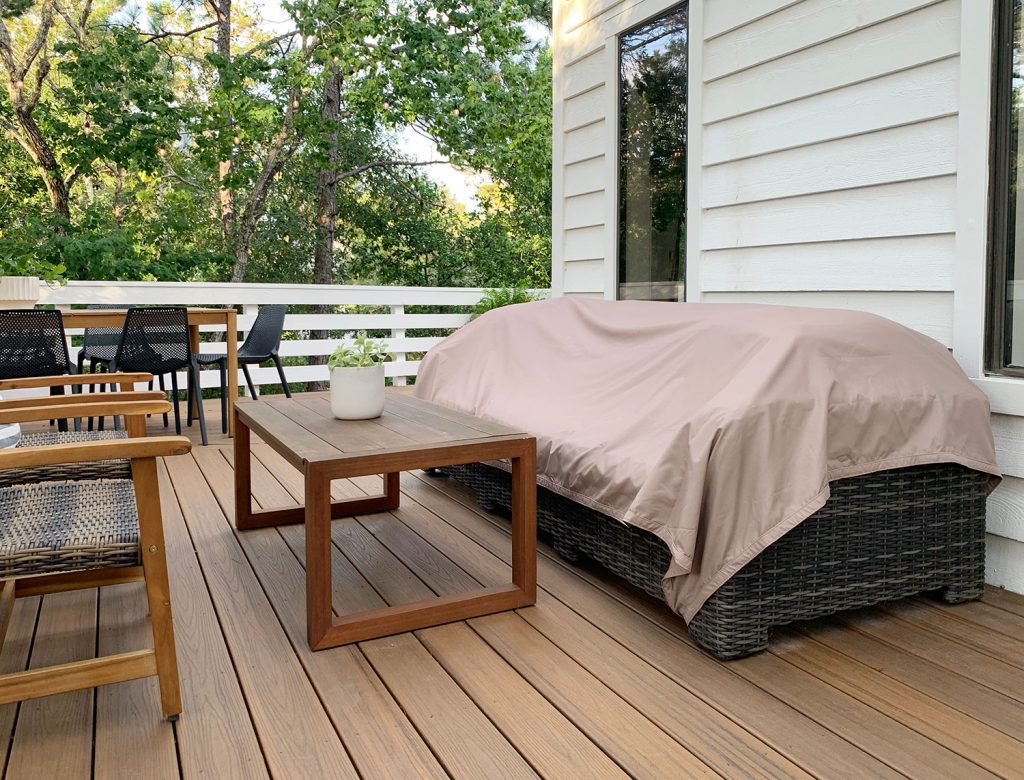 Sun Shade Used As Waterproof Cover Over Outdoor Sofa