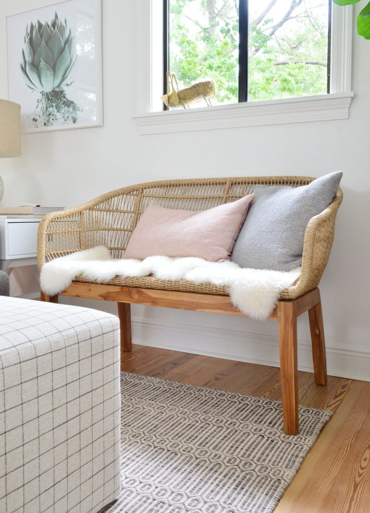 Side View Of Woven Bench With Wooden Legs