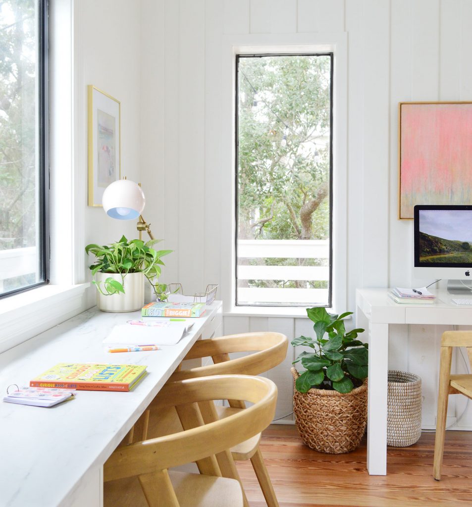 Kids Art Desk Under Window With Computer Workstation In Background