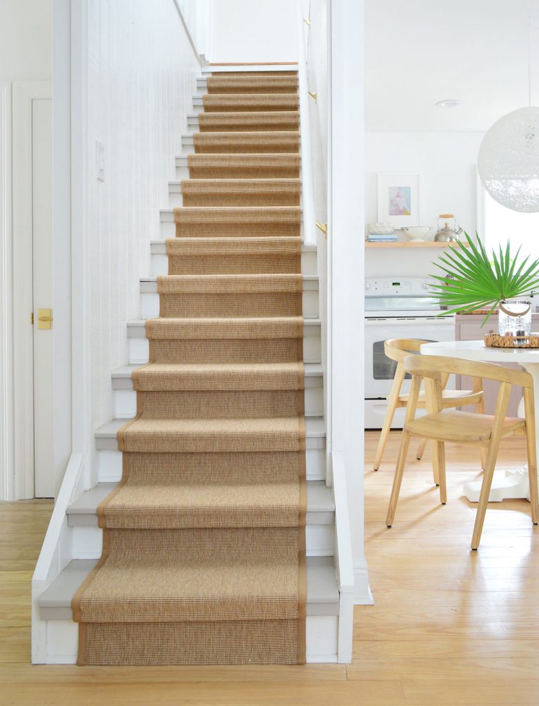 Finish Sisal Stair Runner On Staircase With Kitchen In Background