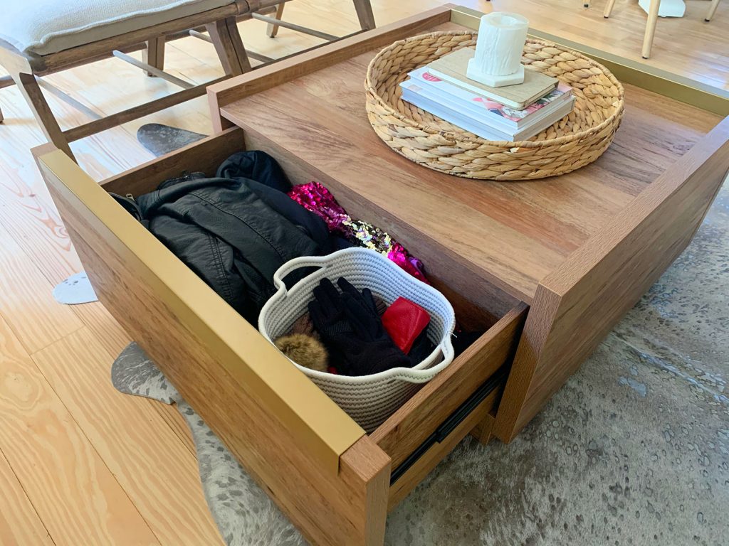 Wood coffee table with large deep drawers