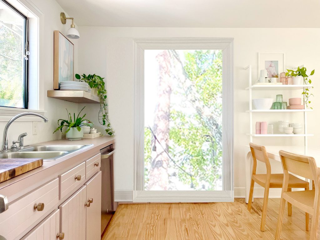 Photoshop Rendering Of Doorway In Place Of Mauve Cabinets And One Window