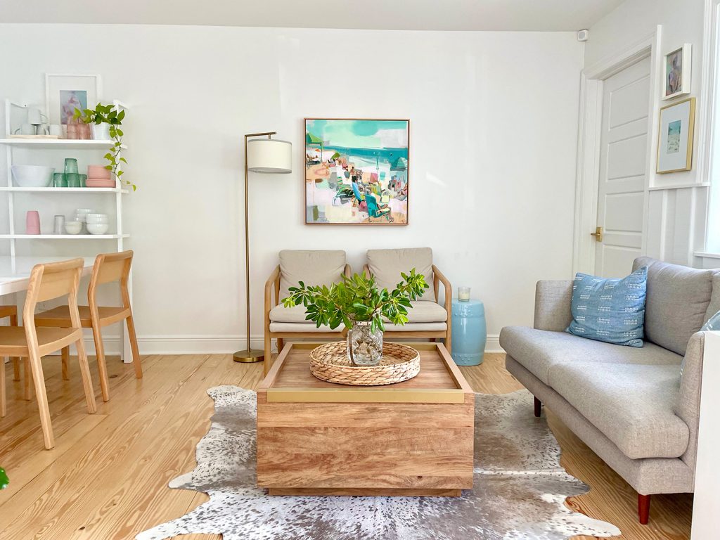 Beach Kitchen Seating Area With Loveseat Chairs And Painting