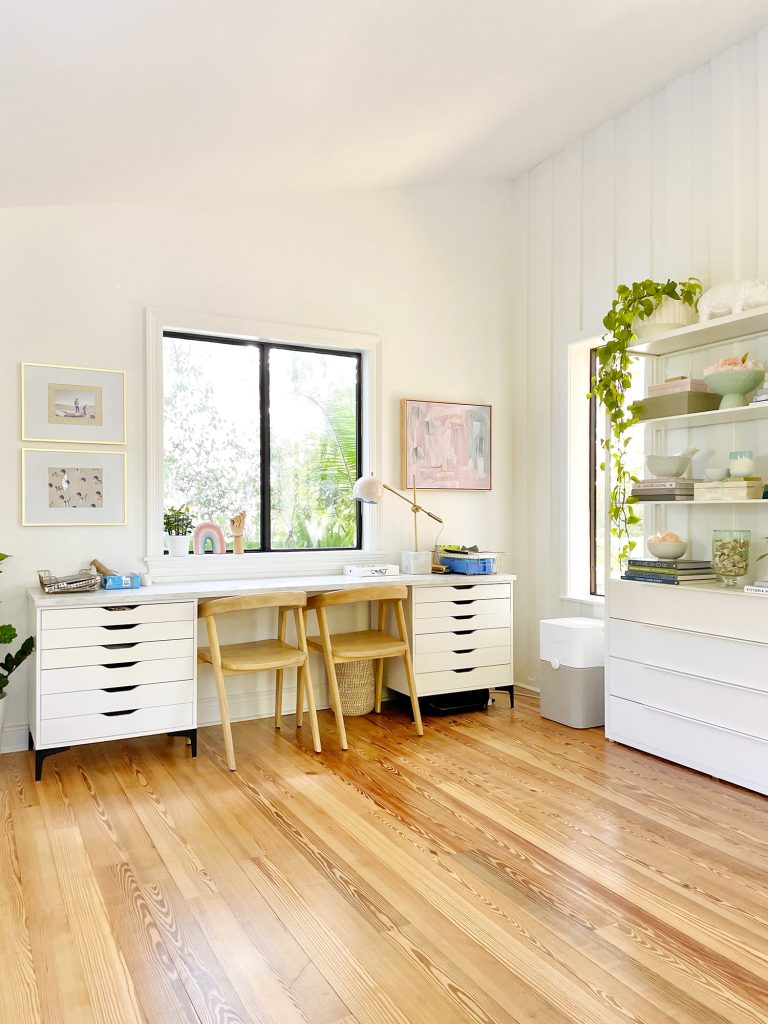 Kids Art Desk In Upstairs Modern Family Room With Two Chairs And File Storage