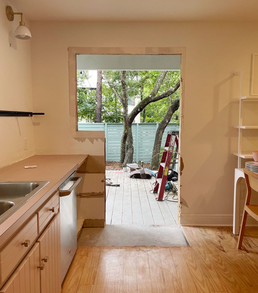 View from within kitchen as new doorway was cut in the wall