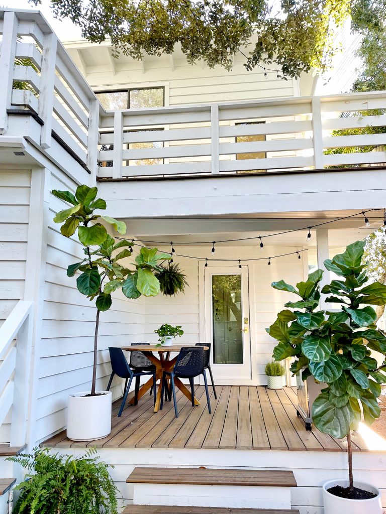 Kitchen Side Porch With Door To Kitchen String Lights And Trex Decking