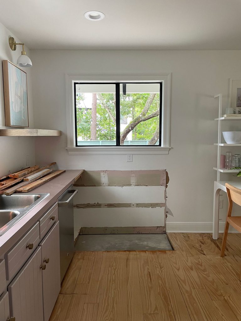 Photo from inside kitchen when cabinetry was torn out to make way for new door