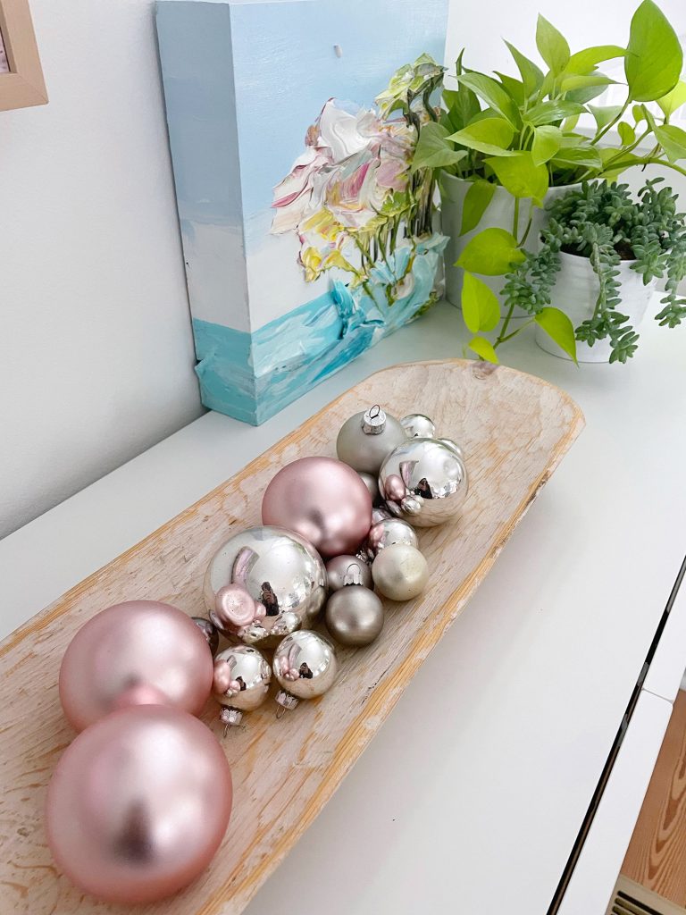 Detail of tabletop ornament bowl on media console