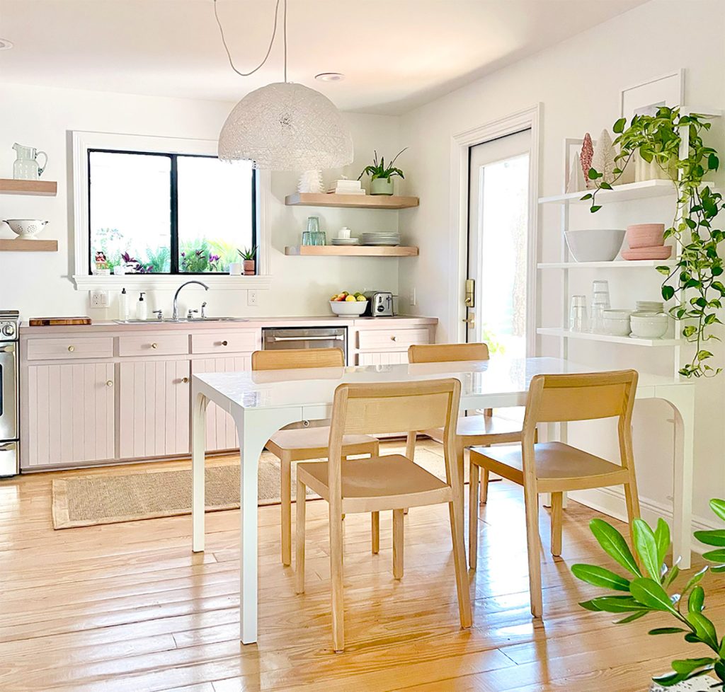 Florida Kitchen With Mauve Cabinets And Jute Runner