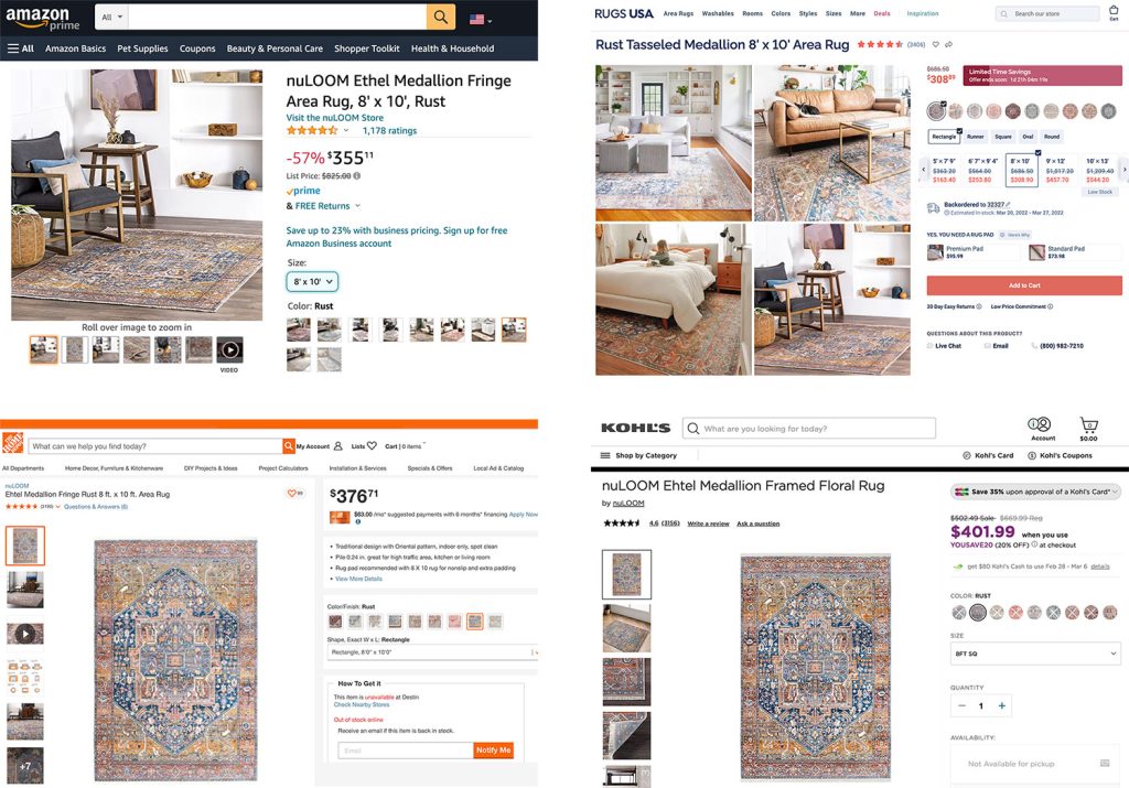 College Of The Same Rug On Various Websites Under Different Names | Amazon | RugsUSA | HomeDepot | Kohls