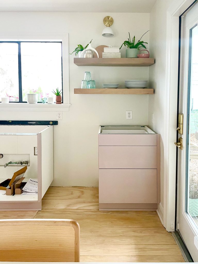 Ikea Kitchen Halfway Assembled With Painted Drawered Cabinet