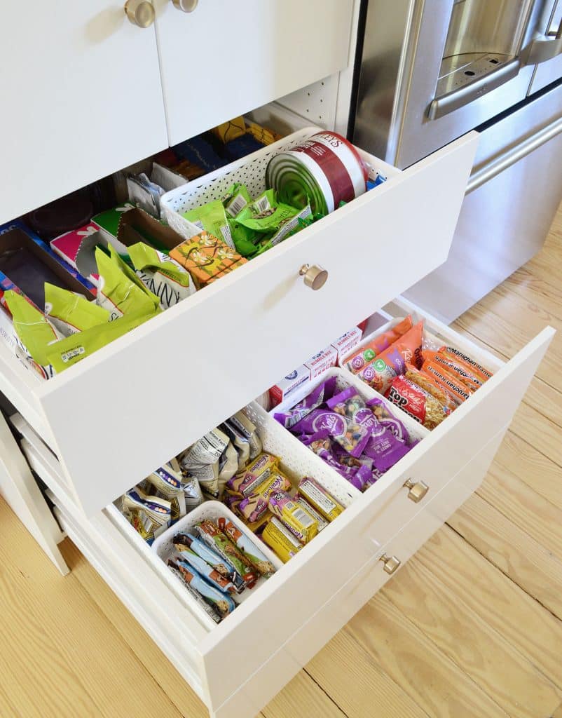 Snack Drawers Open In Ikea Pantry Cabinet
