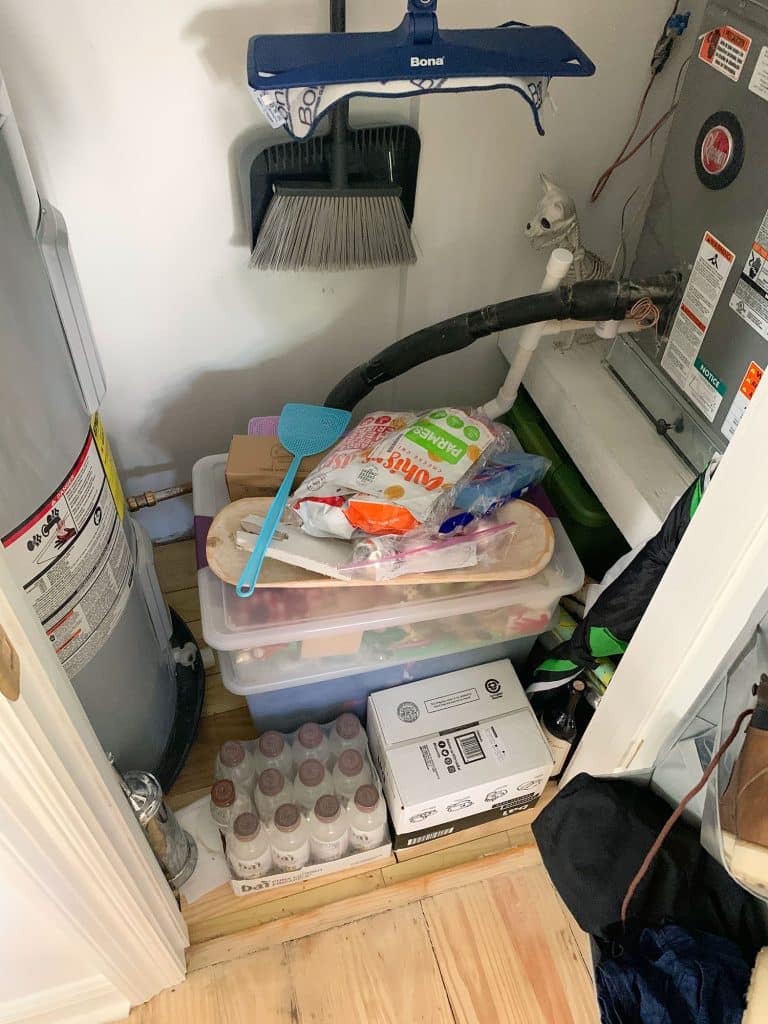 Random Storage Thrown On Floor Of Utility Closet