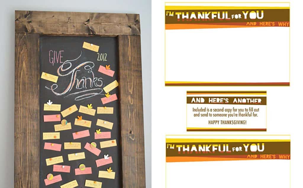 Thanksgiving hantverkstraditioner med svarta tavlan och utskrivbara anteckningskort
