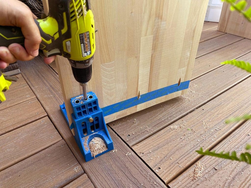 Drilling Pocket Hole Into Butcher Block Using Kreg Jig