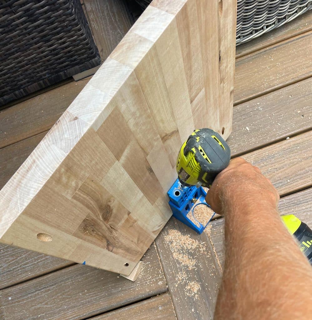 Drilling Pocket Holes Into Nightstand Shelf Using Kreg Pocket Jig