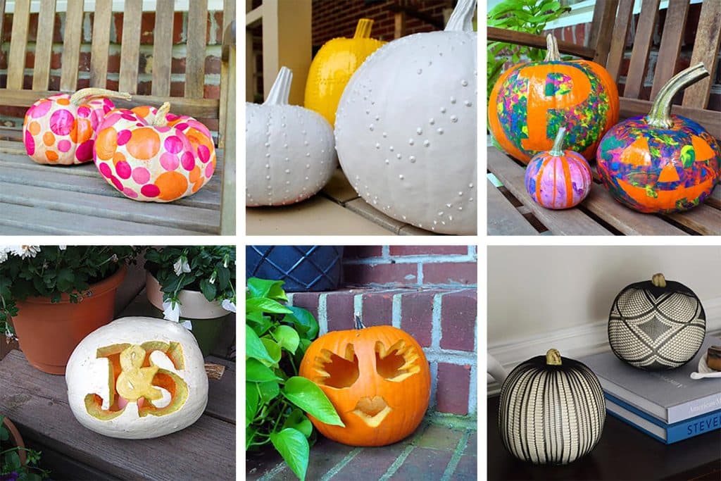 Grid of 6 Non Traditional Halloween Pumpkin Decorating Ideas