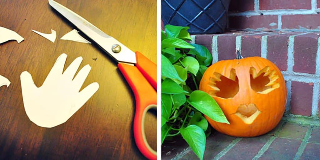 Halloween Jack O Lantern Idea With Baby Handprint Stencil For Eyes