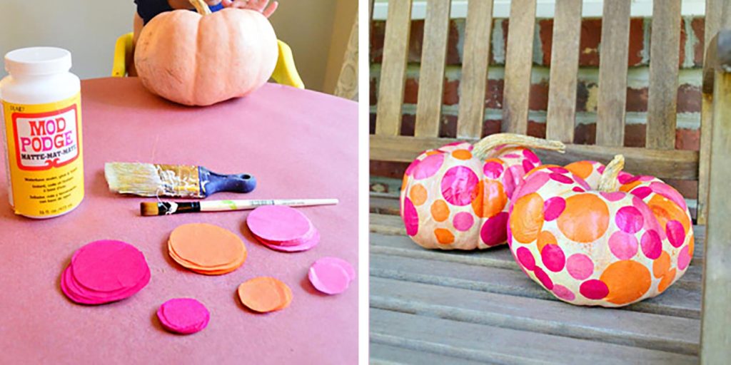 Kid-Friendly Pumpkin Decorating With Mod Podge And Tissue Paper Dots