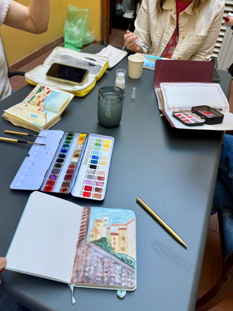 Florence Italy Girls Painting Watercolor on Hotel Roof