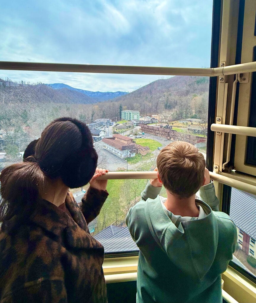 Sherry and Son Overlooking Great Smokies in Gatlinburg TN from Ober Mountain Tram