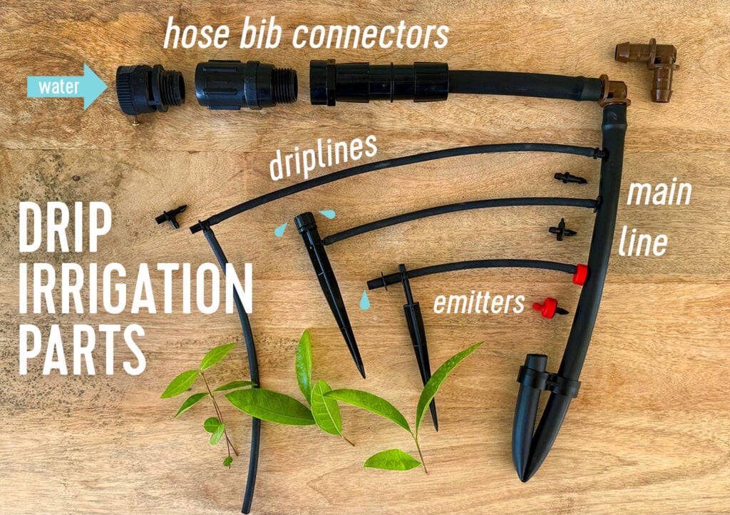 Part For Drip Irrigation System Including Hose Bib Connectors Tubing and Emitters
