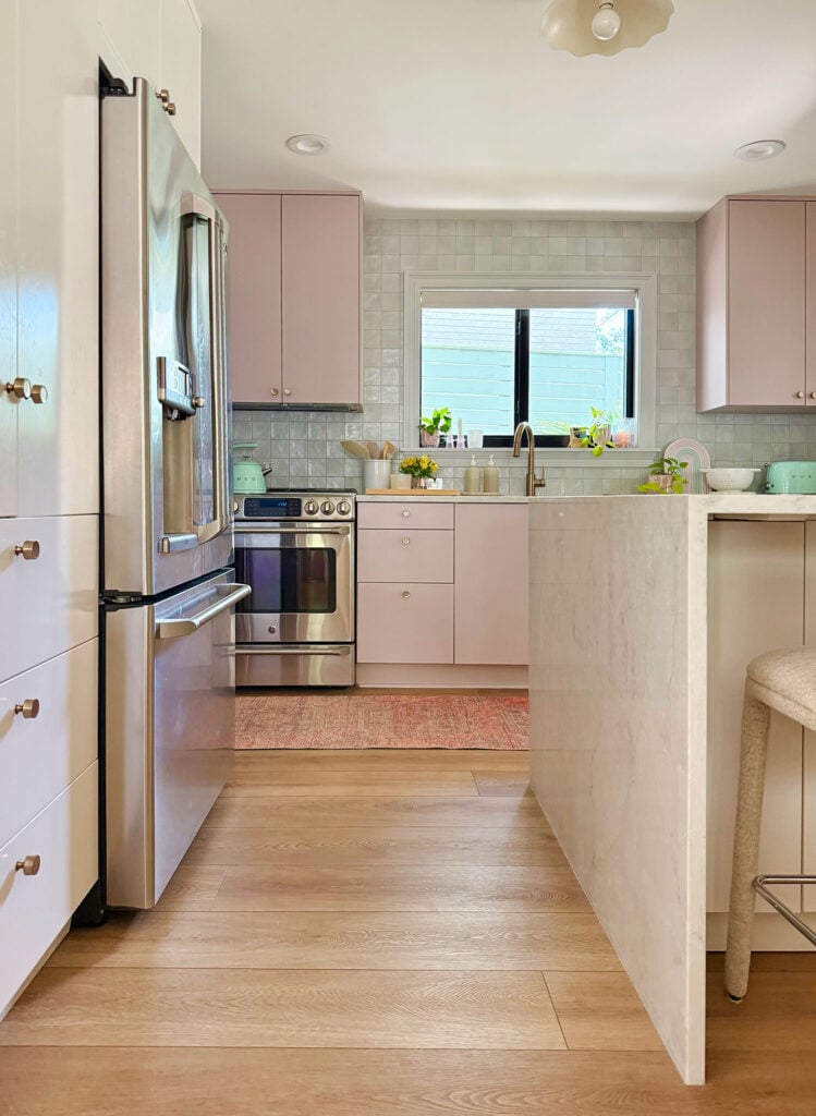 LVP Floor In Ikea Kitchen With Mauve Pink Cabinets