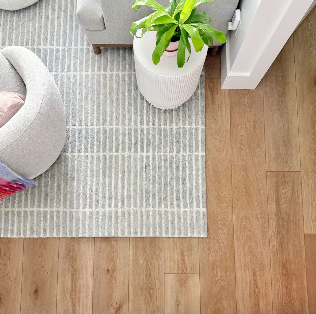 New LVP Floors Overhead With Blue Rug